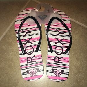 Roxy Pink Striped Flip Flops